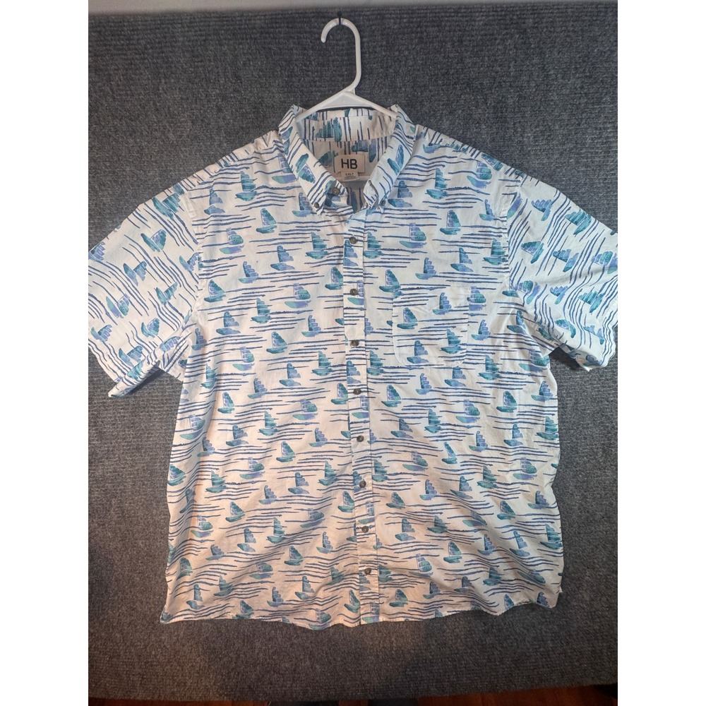 HB Daily Mens 2XLT Sailboat Print Button Down Shirt Blue White Nautical Tall